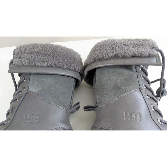 UGG Butte II Toggle Tall Gray Leather Waterproof Snow Boots US Youth Size 1 - Picture 16 of 16